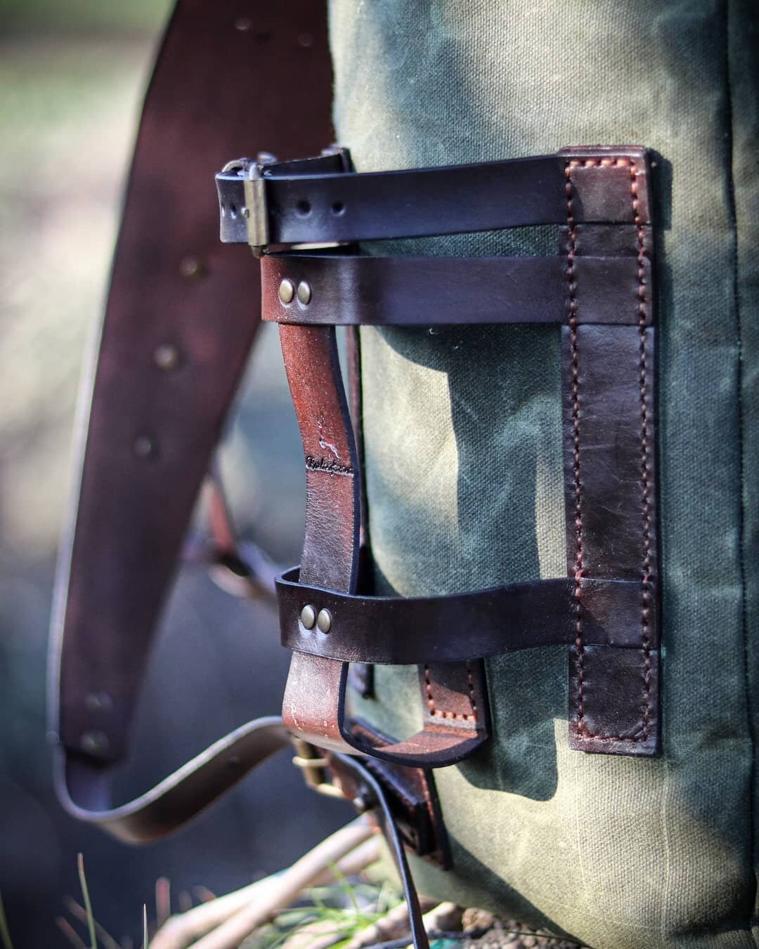 craftsman dark green canvas with leather trim backpack Leather-Canvas Backpack. Motorcycle,Camping,Bushcraft,Biking