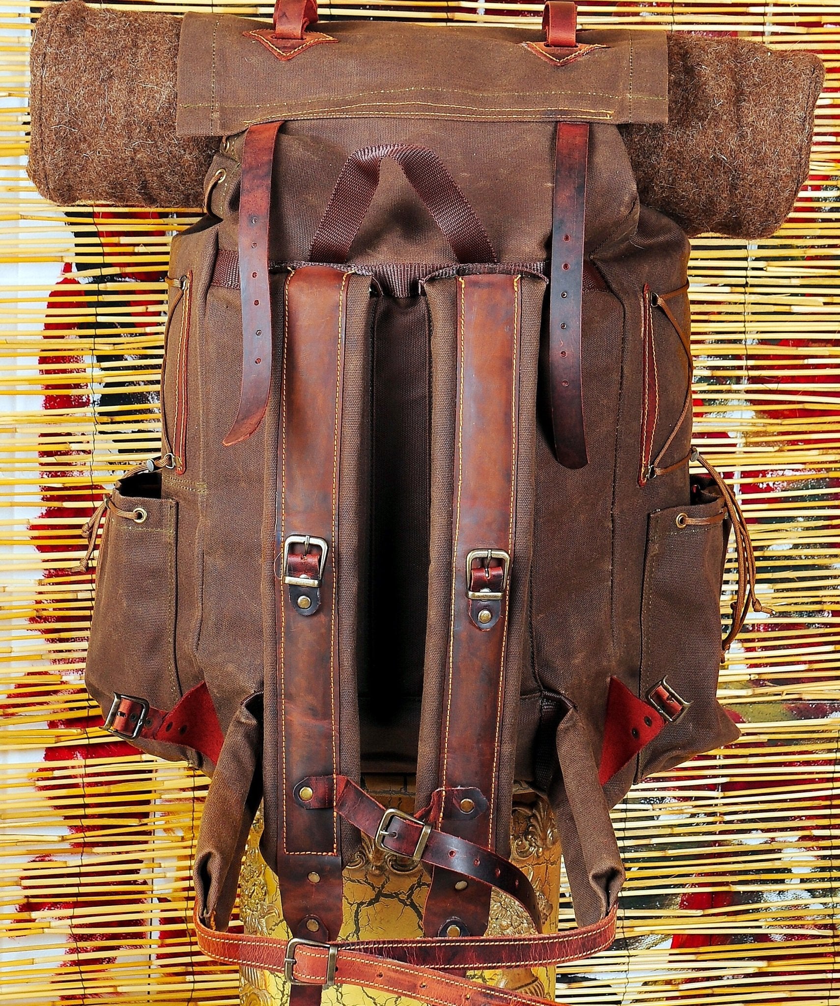 Only 10 Pieces With 3 Colour, Handmade Leather and Waxed Canvas Backpack for Travel, Camping | 50 Liter | Personalization  for your request  99percenthandmade   