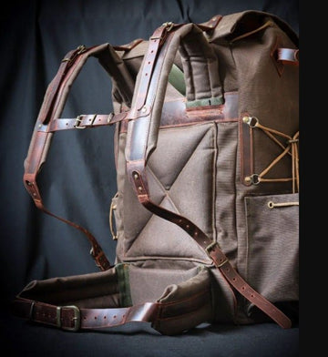 craftsman dark green canvas with leather trim backpack Only 10 Pieces With 3 Colour, Handmade Leather and Waxed Canvas Backpack for Travel, Camping