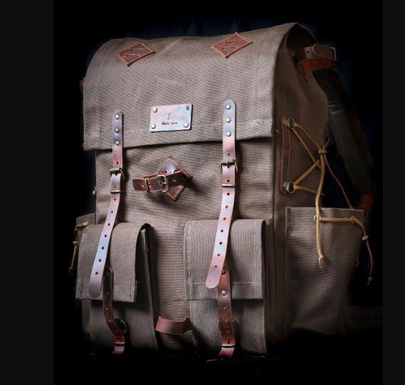 Only 10 Pieces With 3 Colour, Handmade Leather and Waxed Canvas Backpack for Travel, Camping | 50 Liter | Personalization  for your request bushcraft - camping - hiking backpack 99percenthandmade   