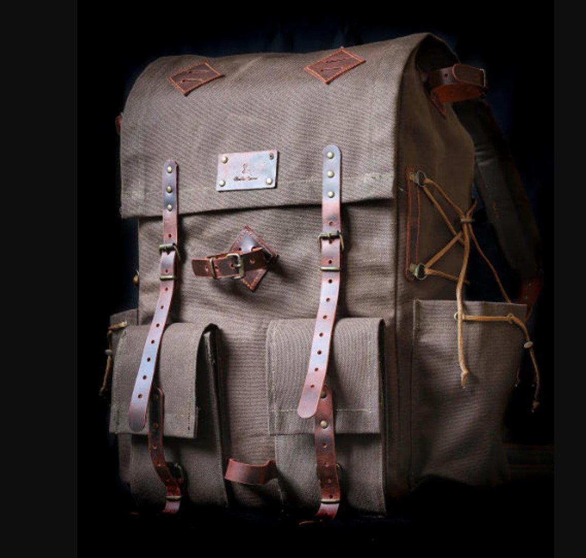 Only 12 Pieces With 3 Colour, Handmade Leather and Waxed Canvas Backpack for Travel, Camping | 50 Liter | Personalization  for your request bushcraft - camping - hiking backpack 99percenthandmade Brown 30 