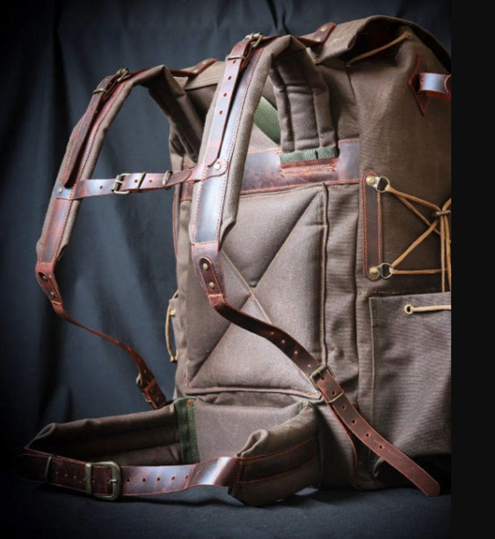 Only 12 Pieces With 3 Colour, Handmade Leather and Waxed Canvas Backpack for Travel, Camping | 50 Liter | Personalization  for your request bushcraft - camping - hiking backpack 99percenthandmade   