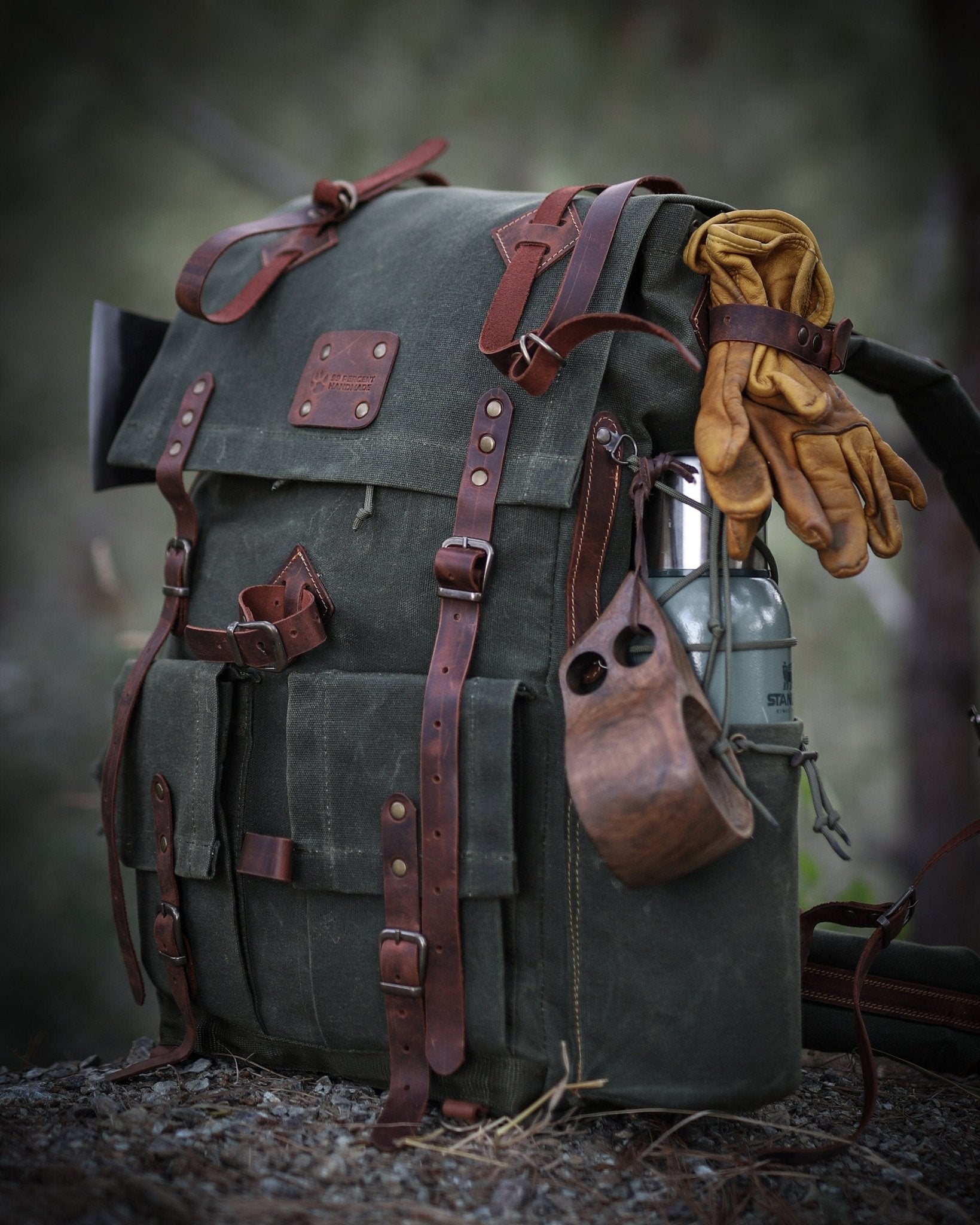 Only 12 Pieces With 3 Colour, Handmade Leather and Waxed Canvas Backpack for Travel, Camping | 50 Liter | Personalization  for your request bushcraft - camping - hiking backpack 99percenthandmade   
