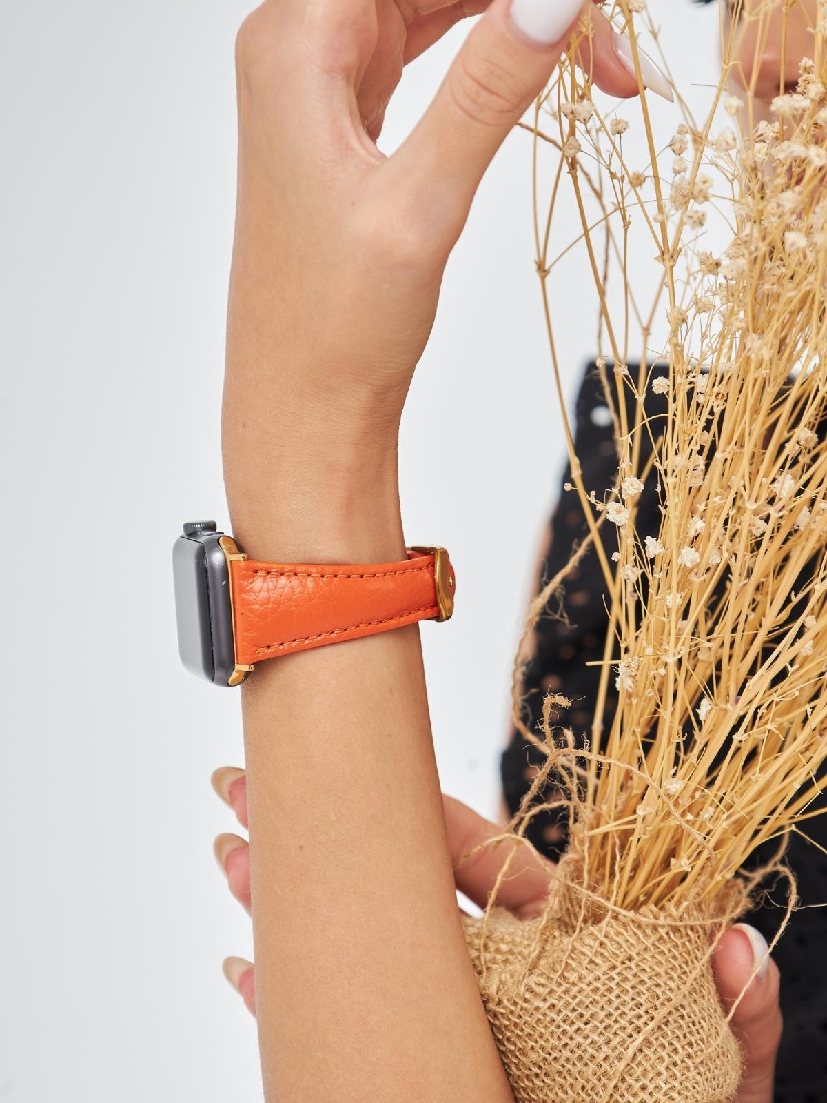 Orange Leather Apple Watch Extra Slim Strap  99percenthandmade   