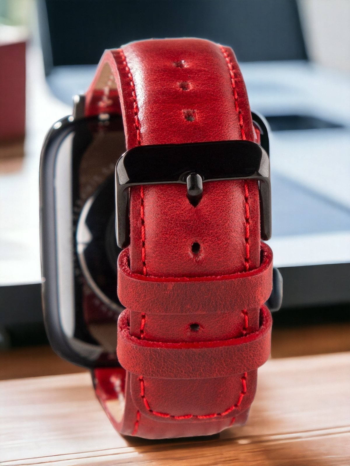 Red Leather Apple Watch Strap 99percenthandmade