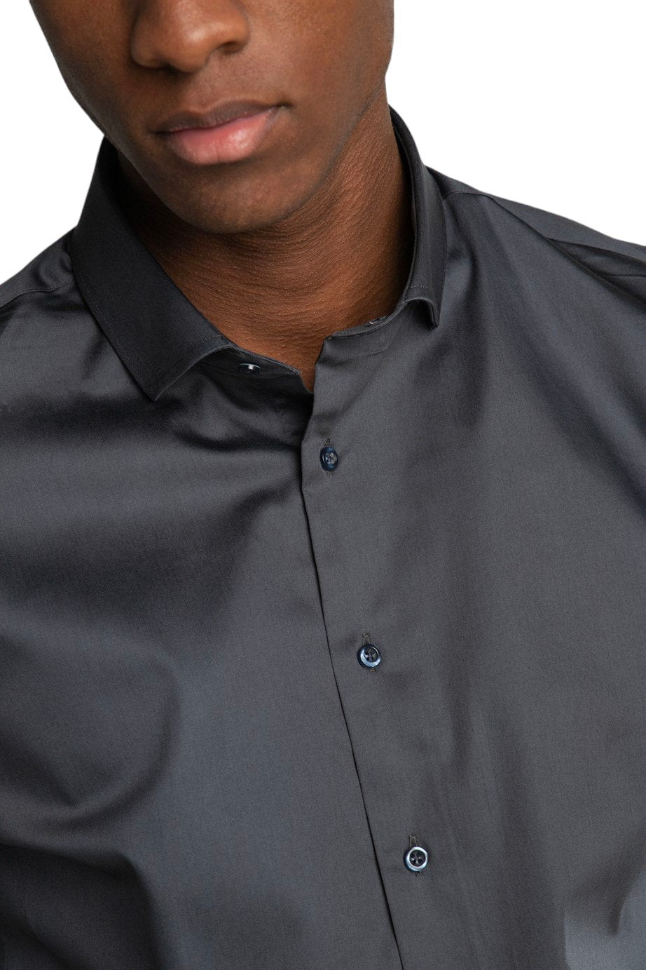 Slim Fit Long Sleeve Cotton Satin Anthracite Shirt 99percenthandmade   
