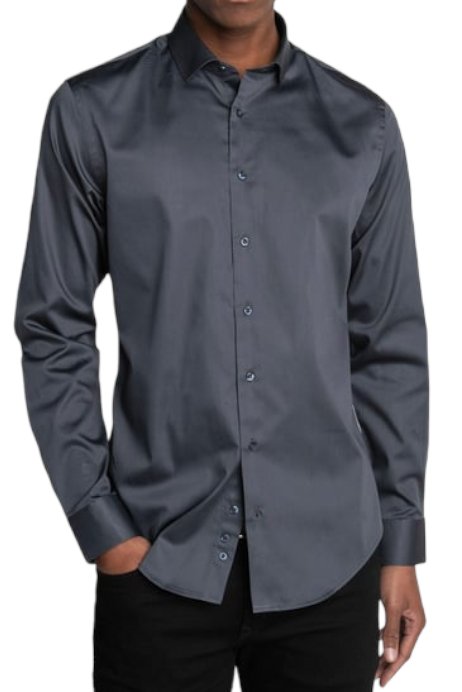 Slim Fit Long Sleeve Cotton Satin Anthracite Shirt 99percenthandmade   