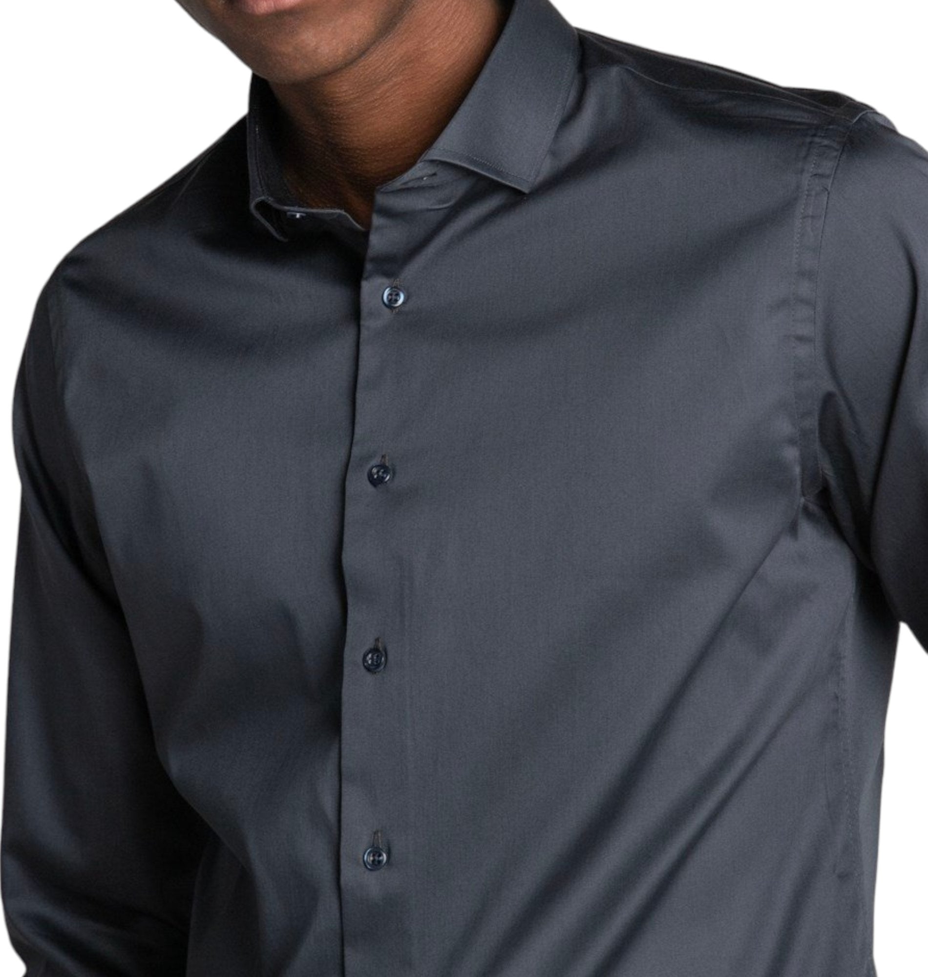 Slim Fit Long Sleeve Cotton Satin Anthracite Shirt 99percenthandmade   