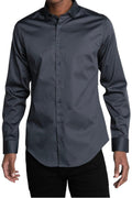 Slim Fit Long Sleeve Cotton Satin Anthracite Shirt 99percenthandmade   