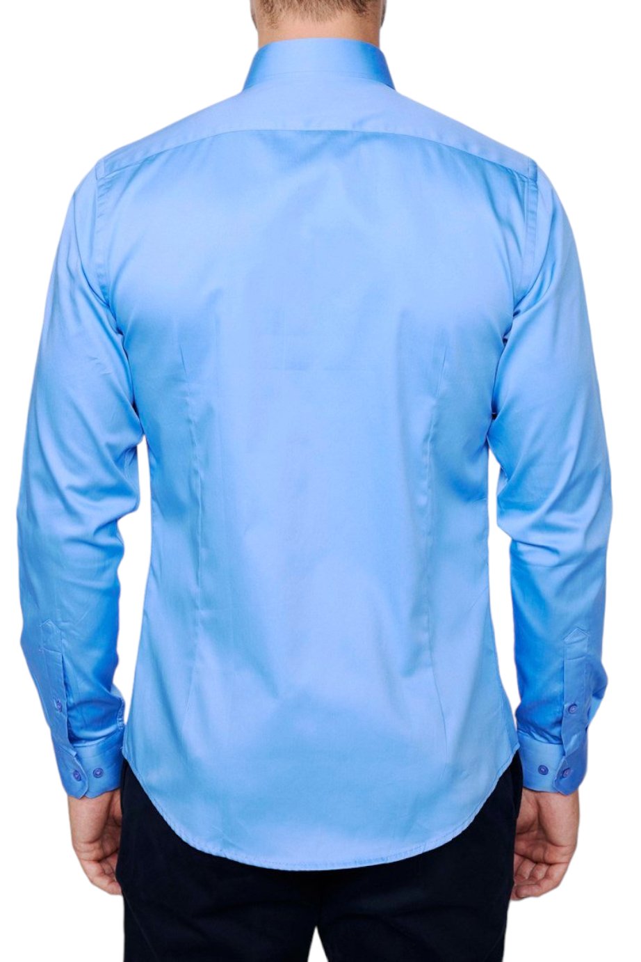 Slim Fit Long Sleeve Cotton Satin Blue Shirt 99percenthandmade   