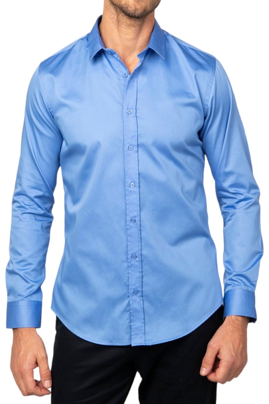 Slim Fit Long Sleeve Cotton Satin Blue Shirt 99percenthandmade   