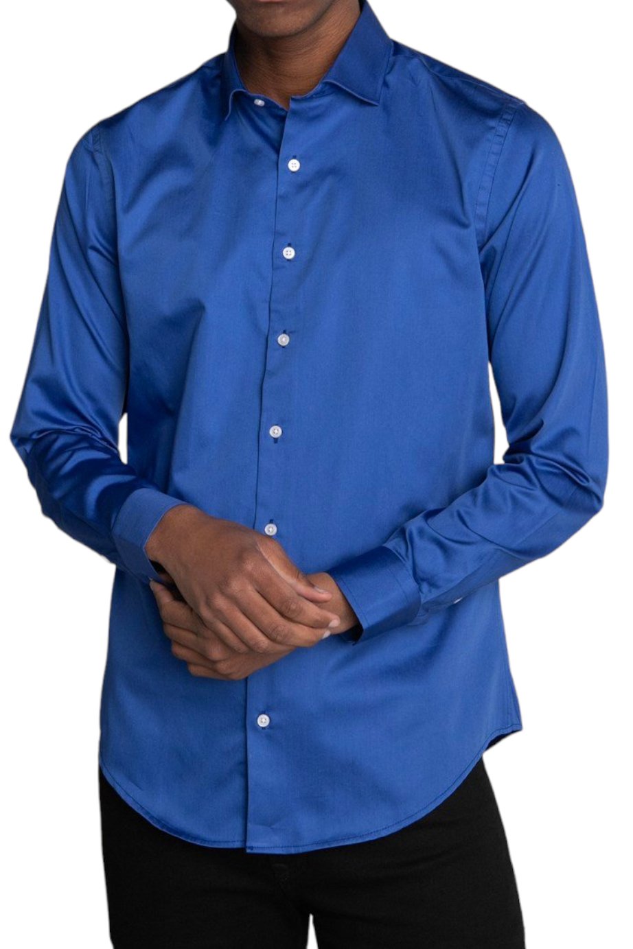 Slim Fit Long Sleeve Cotton Satin Blue Shirt 99percenthandmade   