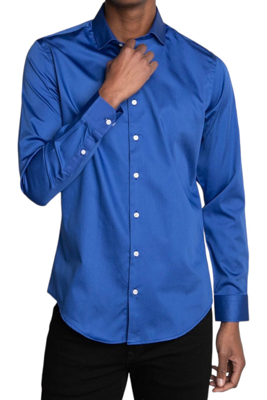 Slim Fit Long Sleeve Cotton Satin Blue Shirt 99percenthandmade   