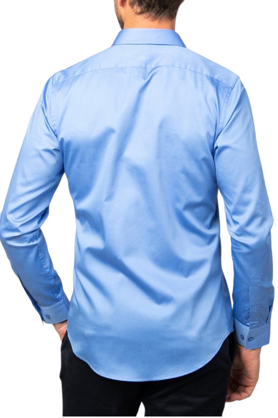 Slim Fit Long Sleeve Cotton Satin Blue Shirt 99percenthandmade   