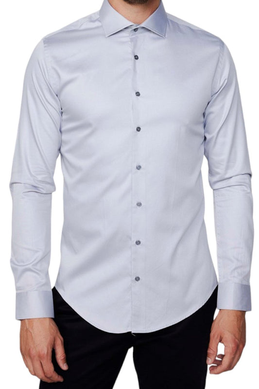 Slim Fit Long Sleeve Cotton Satin Grey Shirt 99percenthandmade   