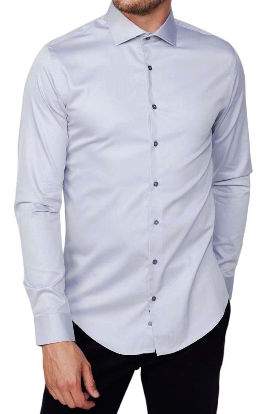 Slim Fit Long Sleeve Cotton Satin Grey Shirt 99percenthandmade   