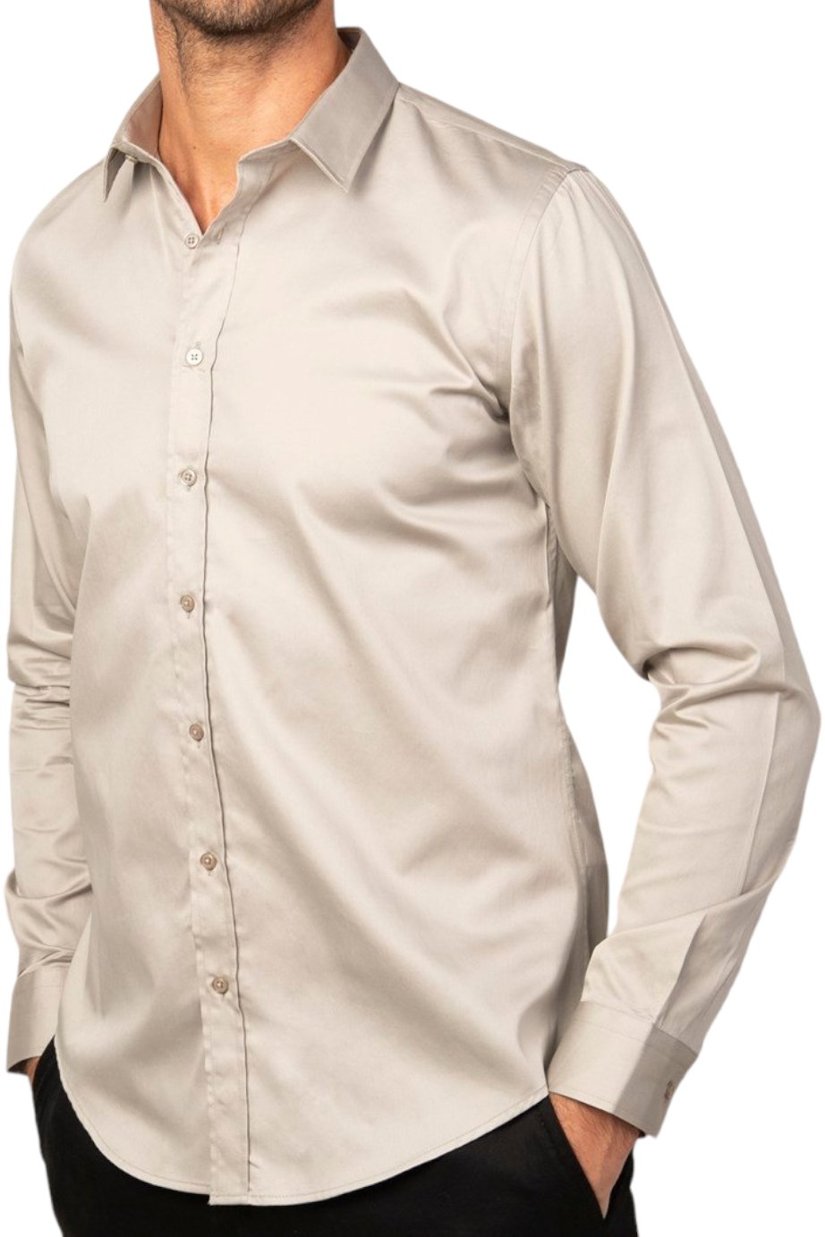 Slim Fit Long Sleeve Cotton Satin Light Grey Shirt 99percenthandmade   