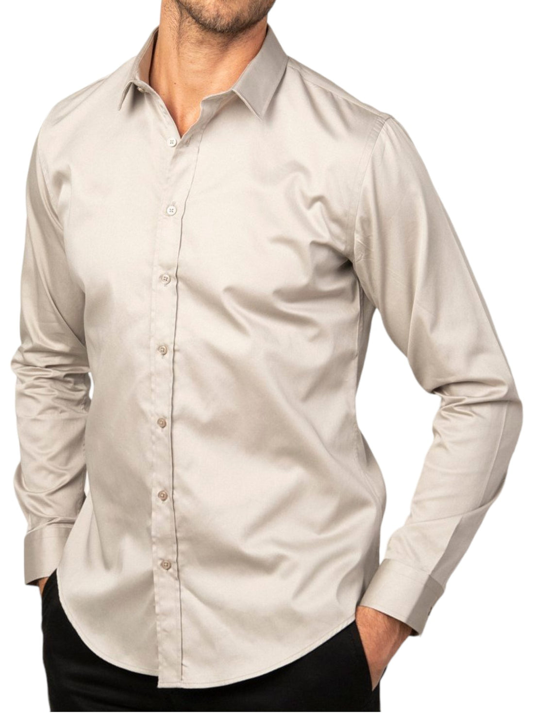 Slim Fit Long Sleeve Cotton Satin Light Grey Shirt 99percenthandmade   