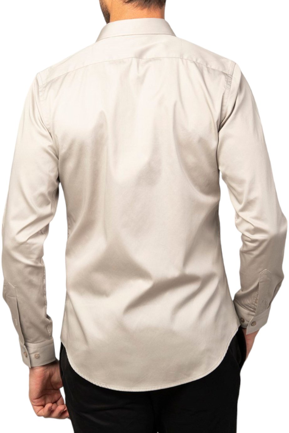 Slim Fit Long Sleeve Cotton Satin Light Grey Shirt 99percenthandmade   