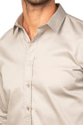 Slim Fit Long Sleeve Cotton Satin Light Grey Shirt 99percenthandmade   
