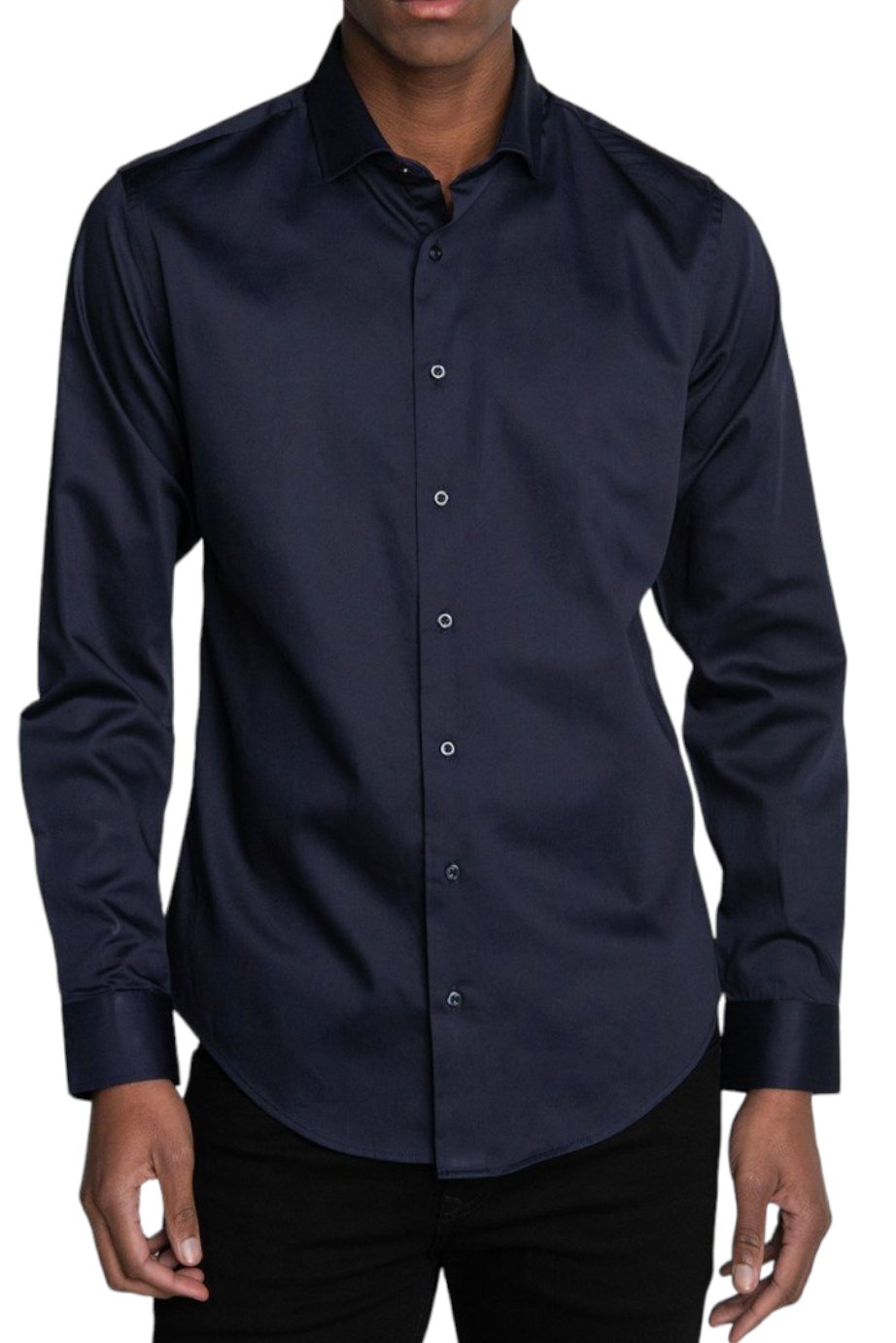 Slim Fit Long Sleeve Cotton Satin Light Navy blue Shirt 99percenthandmade   