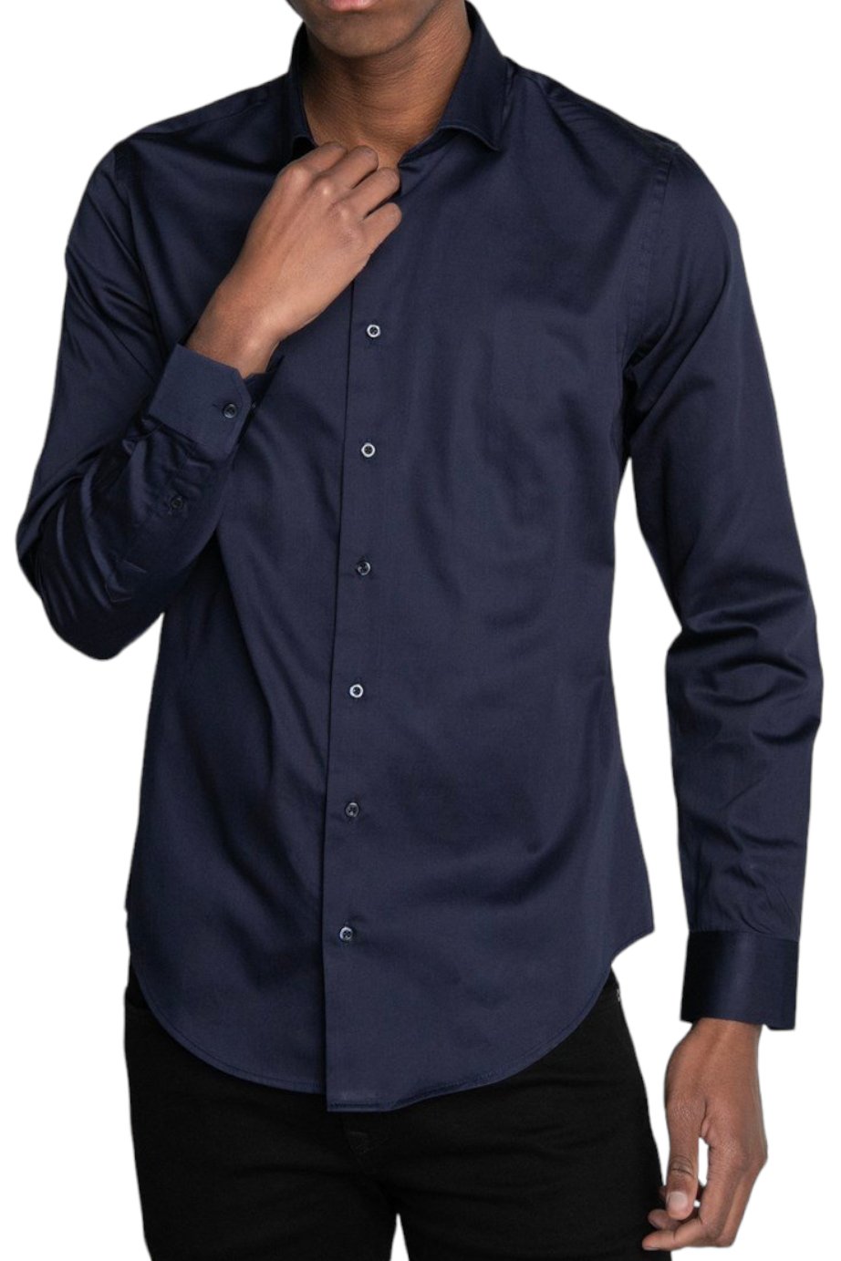 Slim Fit Long Sleeve Cotton Satin Light Navy blue Shirt 99percenthandmade   