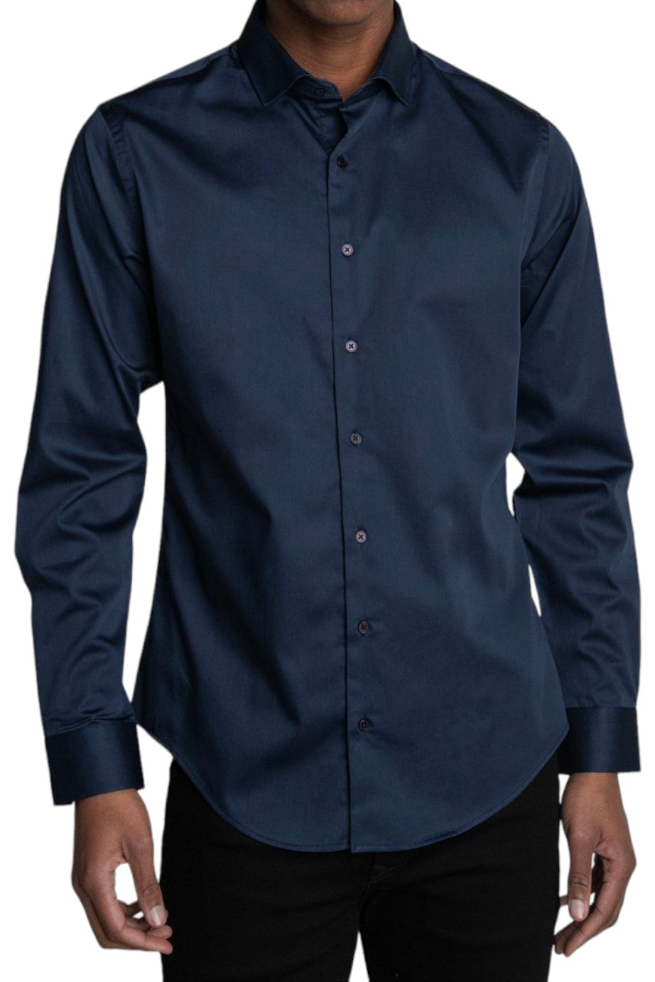 Slim Fit Long Sleeve Cotton Satin Navy blue Shirt 99percenthandmade   