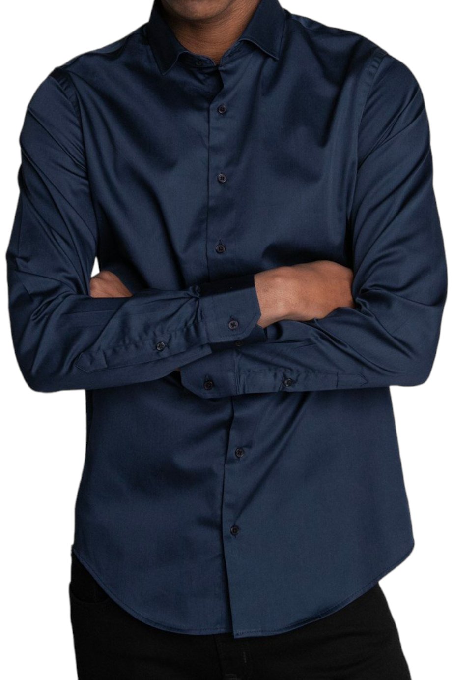Slim Fit Long Sleeve Cotton Satin Navy blue Shirt 99percenthandmade   