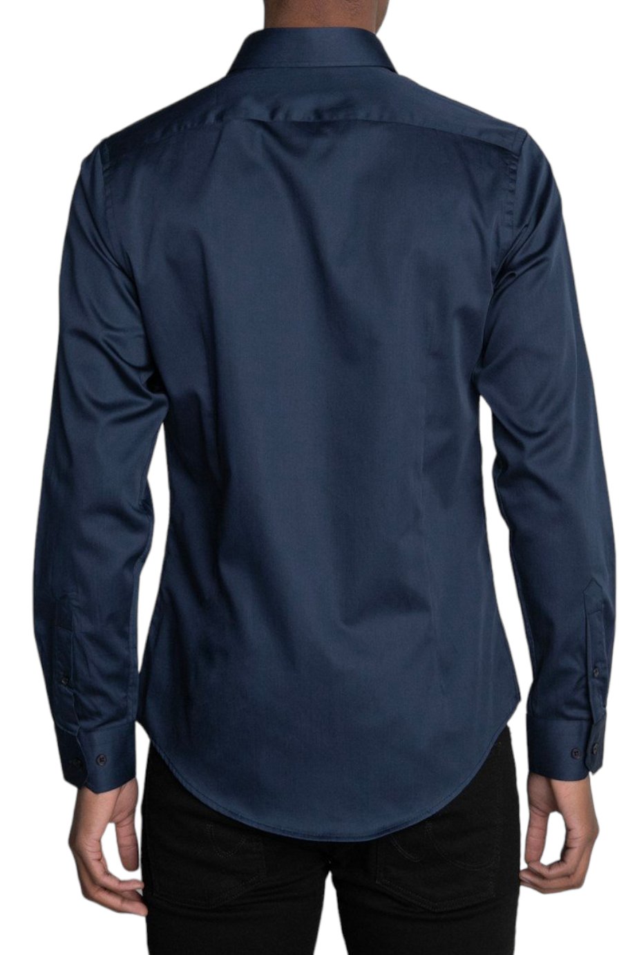 Slim Fit Long Sleeve Cotton Satin Navy blue Shirt 99percenthandmade   