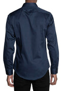 Slim Fit Long Sleeve Cotton Satin Navy blue Shirt 99percenthandmade   