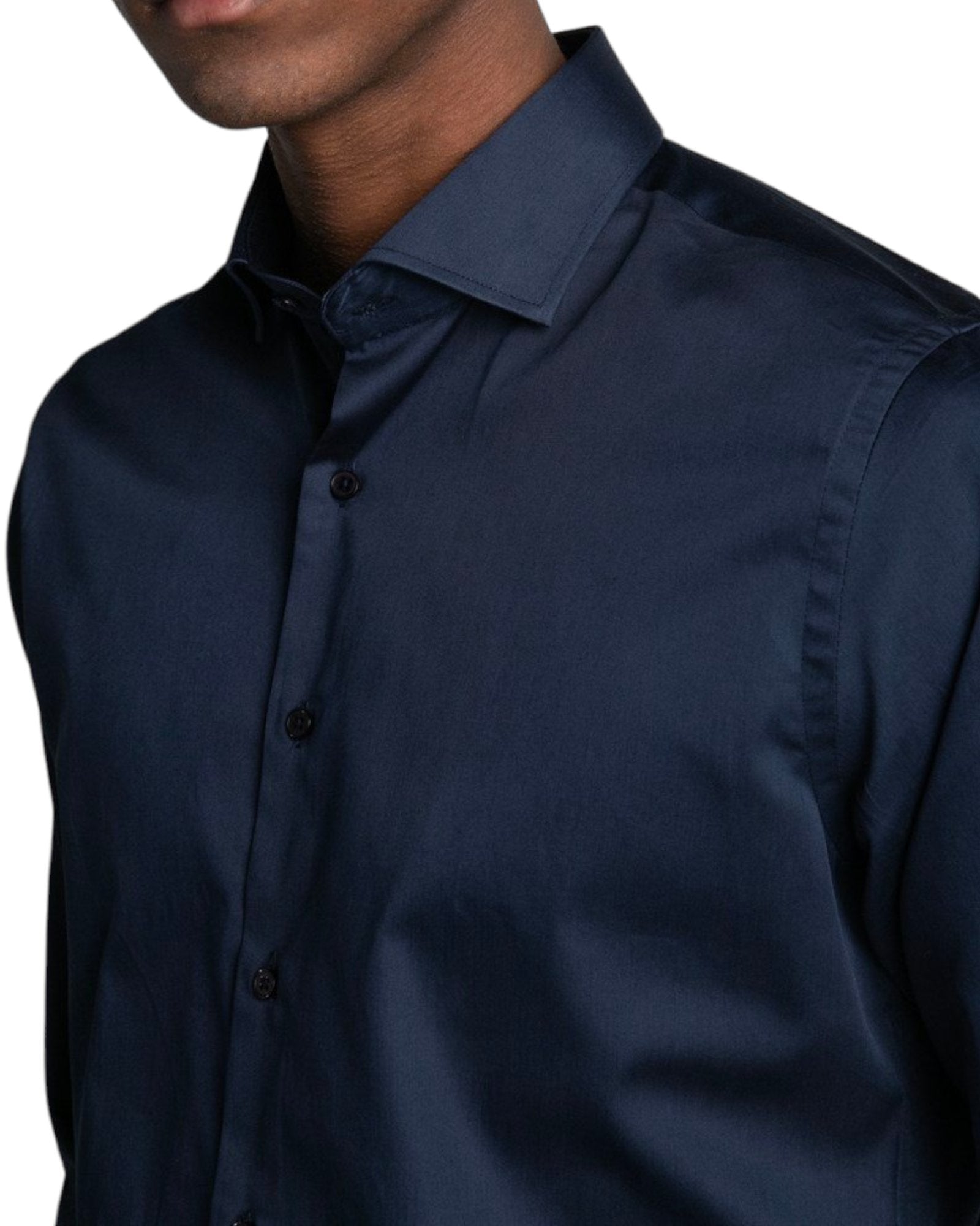 Slim Fit Long Sleeve Cotton Satin Navy blue Shirt 99percenthandmade   
