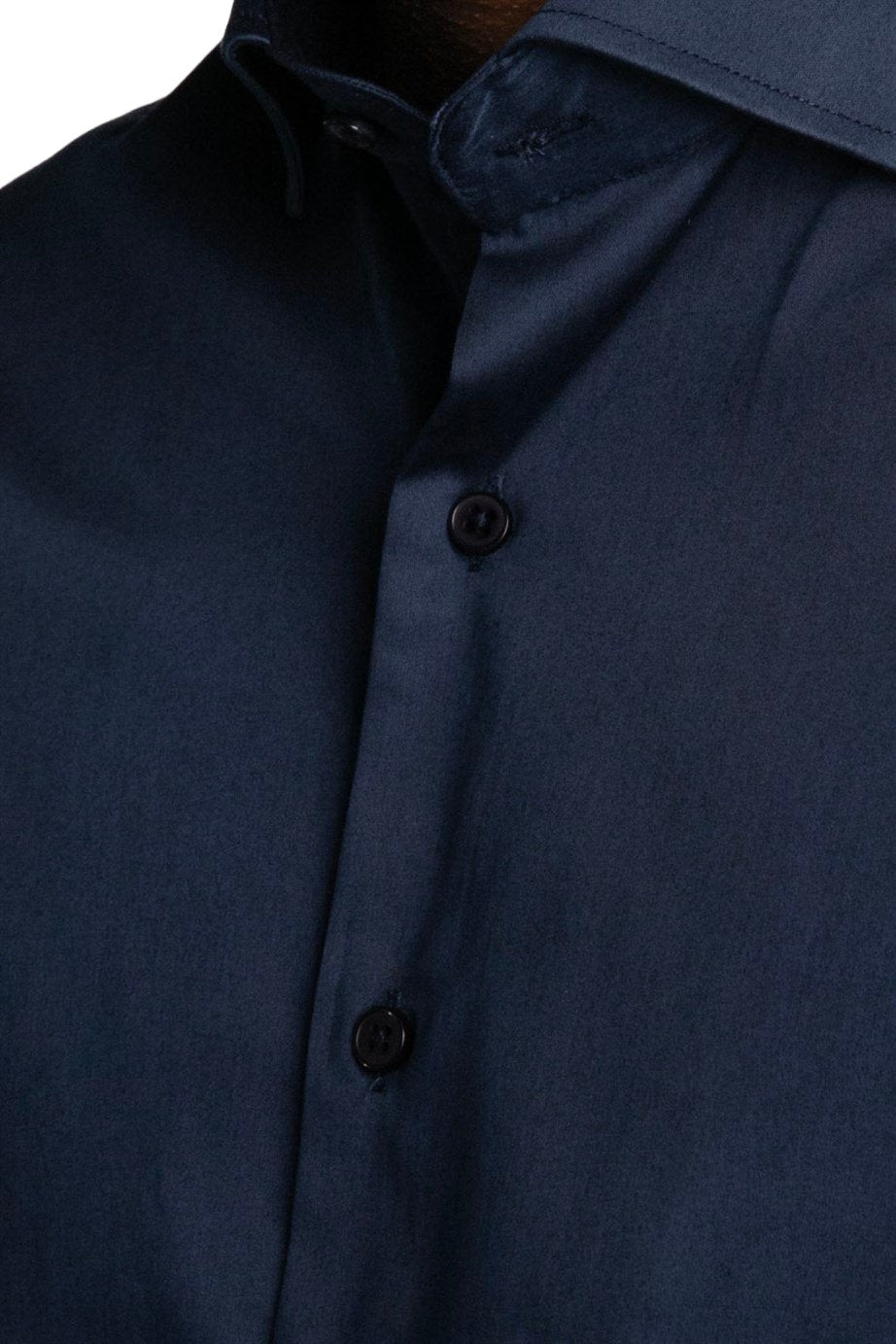 Slim Fit Long Sleeve Cotton Satin Navy blue Shirt 99percenthandmade   