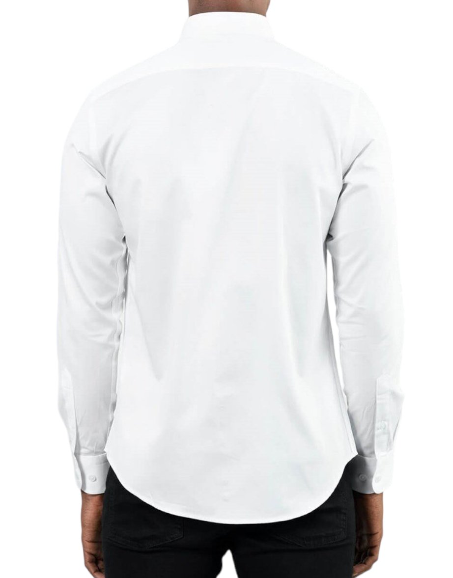 Slim Fit Long Sleeve Cotton Satin White, Needle Collar Shirt 99percenthandmade   