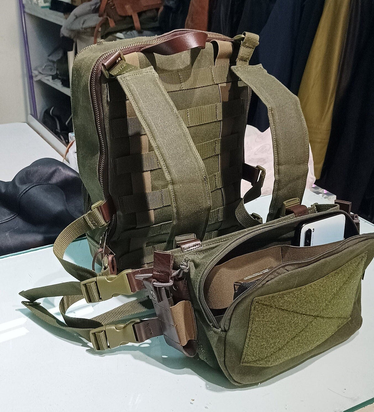 Chest Rig With Backpack Tactical Chest Bag Chest rig Flatpack Set, Handmade leather and canvas