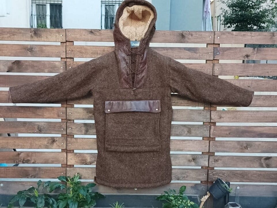Tailormade Bespoke Brown Anorak with leather details, You will be ready for adventure, Best Protection For Cold, Full Handmade  99percenthandmade   