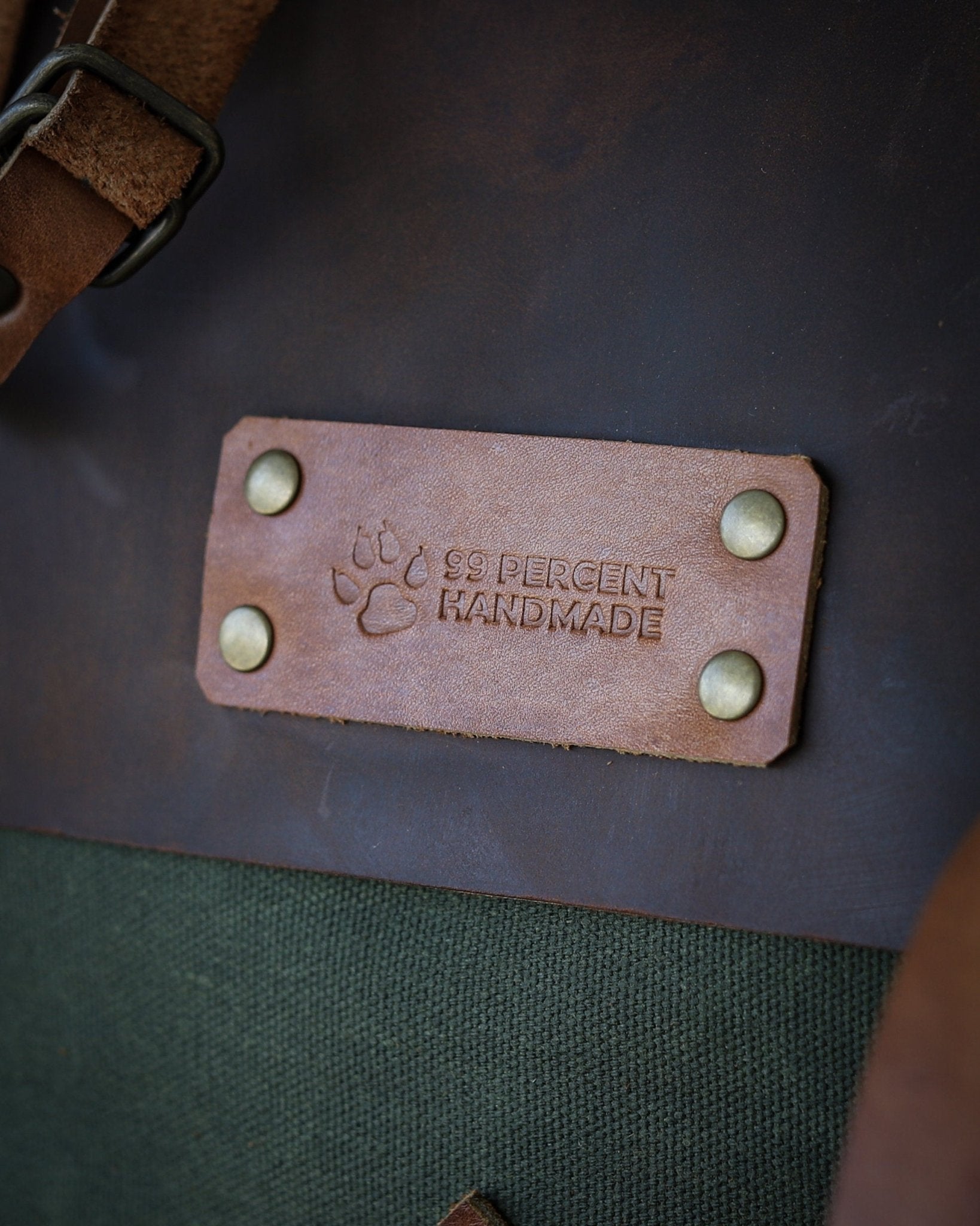 Tan or Brown Colour Options Handmade Leather Green and Waxed Canvas Backpack for | Travel | Bushcraft | Camping | 50 Liter | Personalization bushcraft - camping - hiking backpack 99percenthandmade   