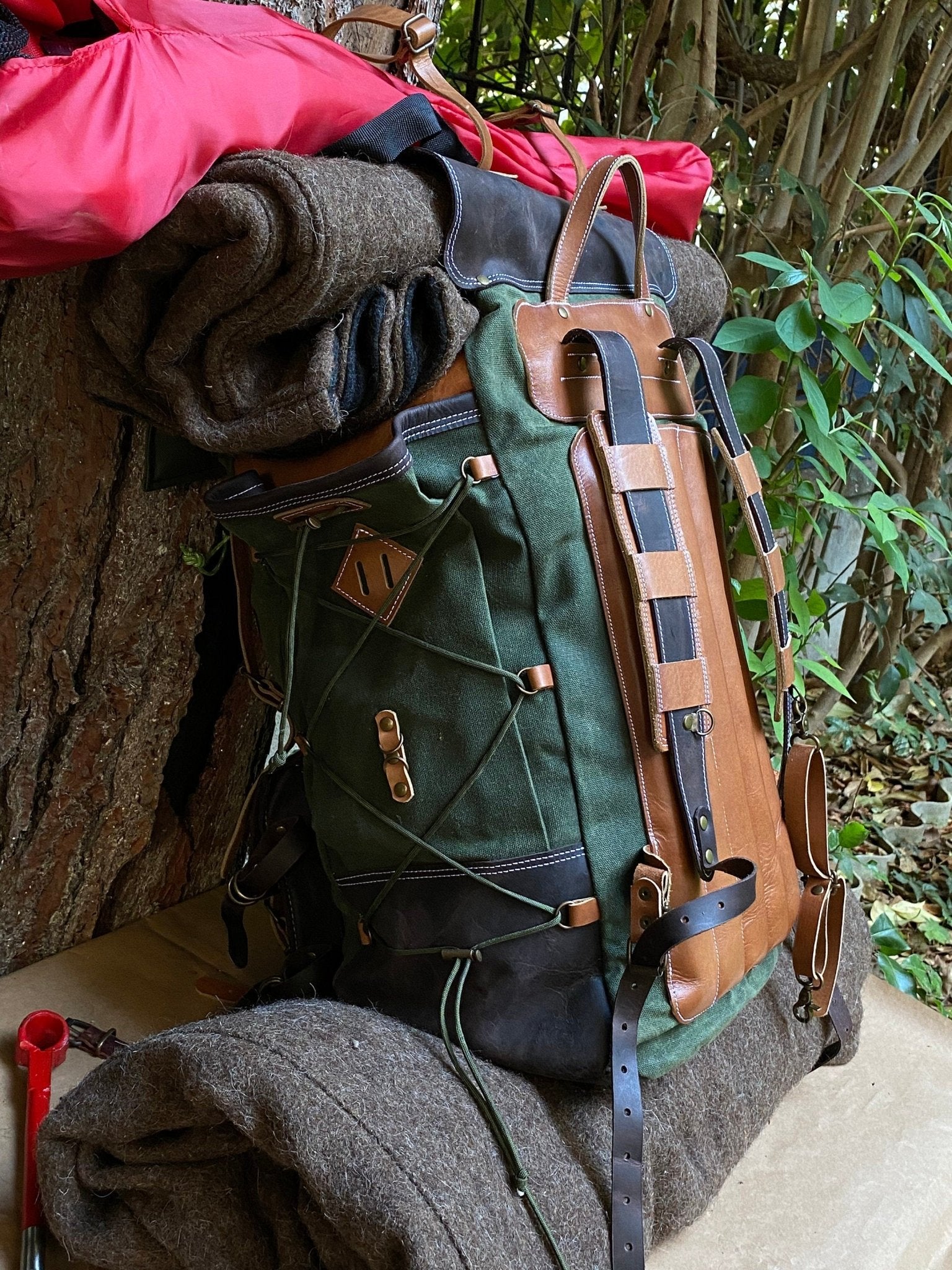 Unique Handmade Canvas Backpack | 50 L | Personalization| Leather Backpack | Bushcraft Bag | Travel, Camping, Hunting, Fishing, Sports Bag bushcraft - camping - hiking backpack 99percenthandmade   