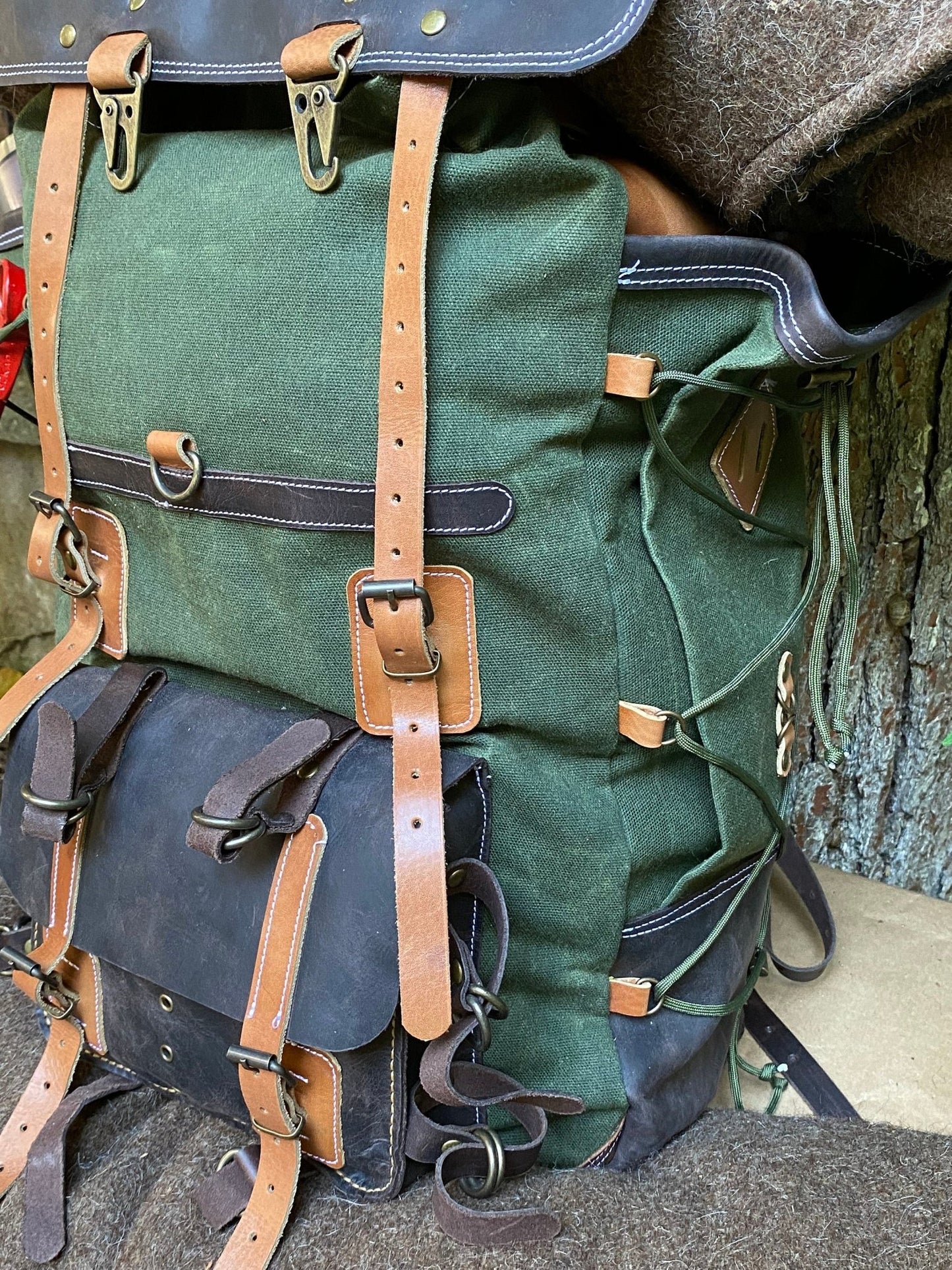 Unique Handmade Canvas Backpack | 50 L | Personalization| Leather Backpack | Bushcraft Bag | Travel, Camping, Hunting, Fishing, Sports Bag bushcraft - camping - hiking backpack 99percenthandmade   