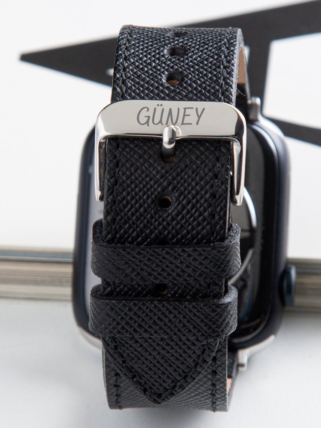 VegTan Black Leather Apple Watch Strap  99percenthandmade   