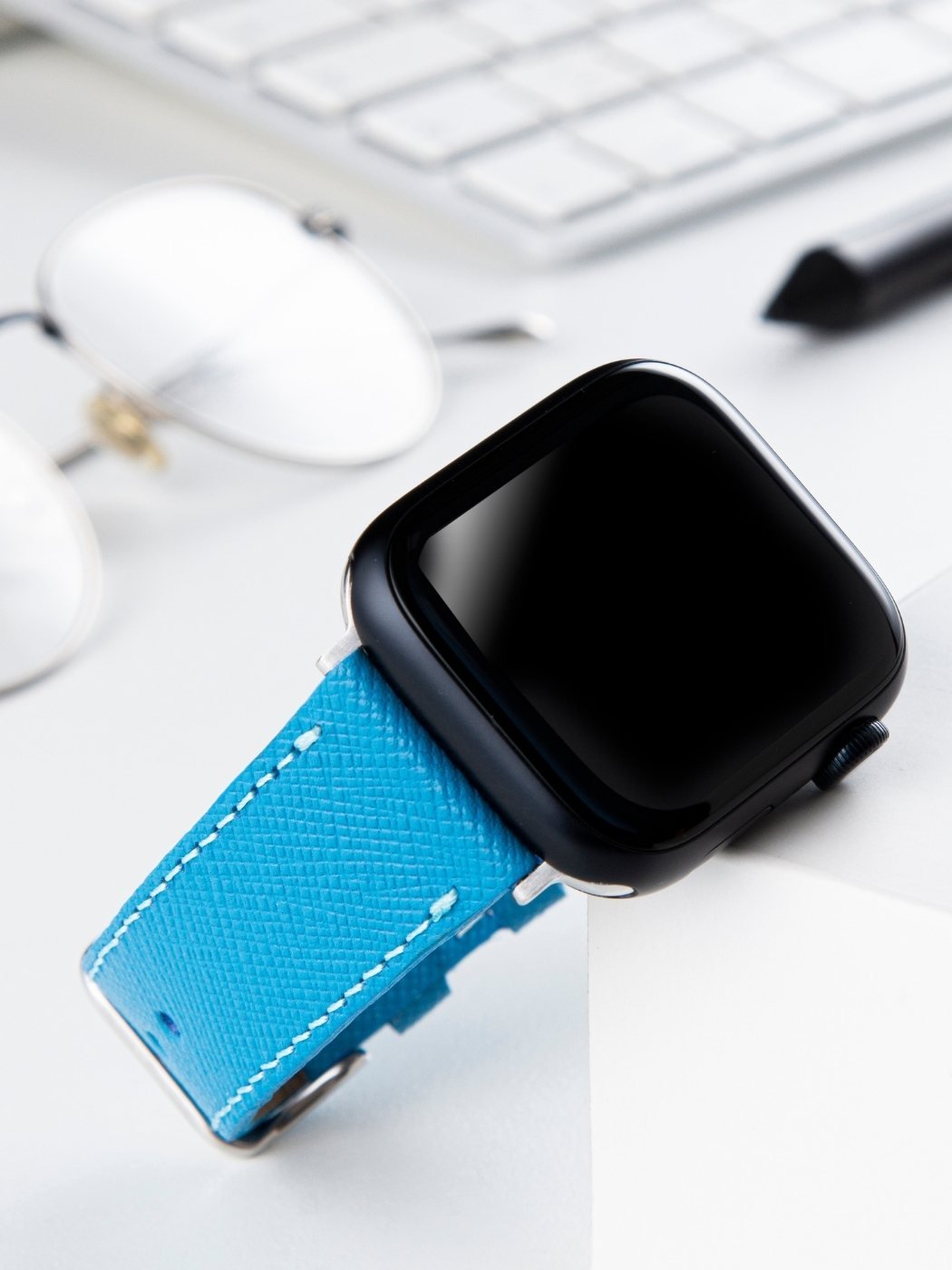 VegTan Blue Leather Apple Watch Strap  99percenthandmade   