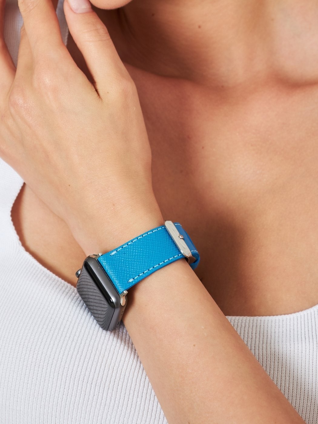 VegTan Blue Leather Apple Watch Strap  99percenthandmade   