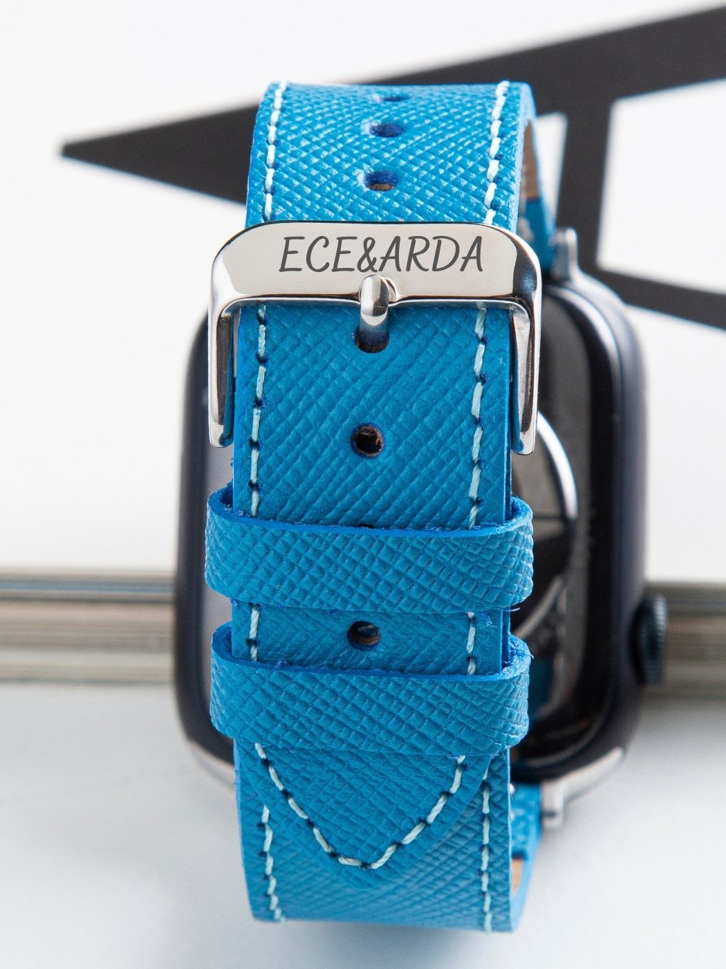 VegTan Blue Leather Apple Watch Strap  99percenthandmade   