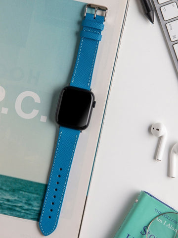 VegTan Blue Leather Apple Watch Strap  99percenthandmade   