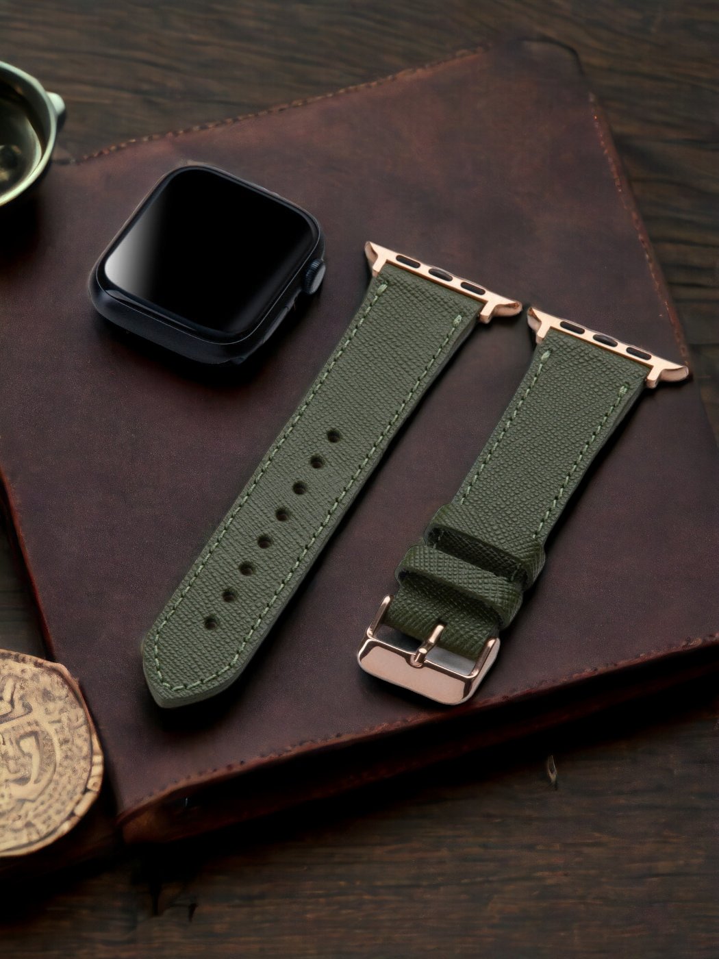 VegTan Green Leather Apple Watch Strap  99percenthandmade   