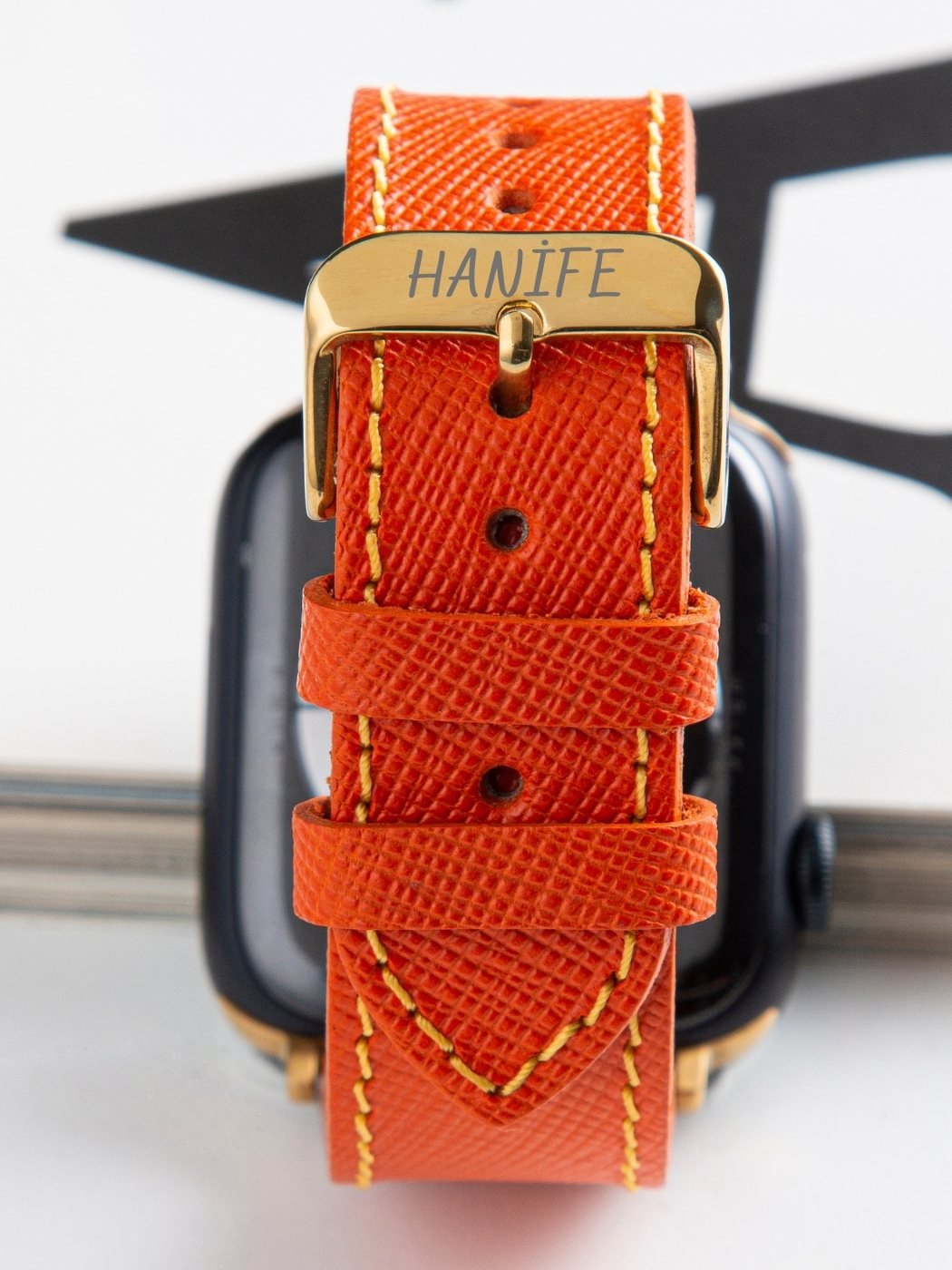 VegTan Orange Leather Apple Watch Strap  99percenthandmade   