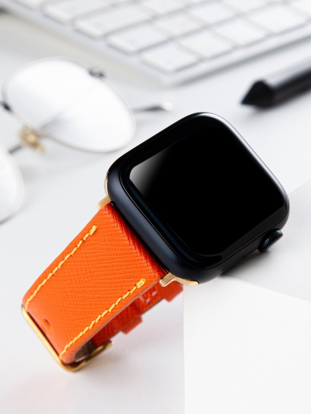 VegTan Orange Leather Apple Watch Strap  99percenthandmade   
