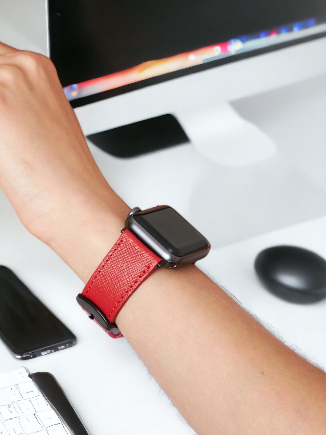 VegTan Red Leather Apple Watch Strap  99percenthandmade   