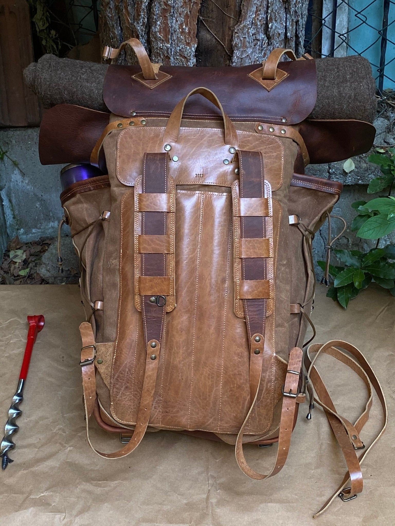 Vintage Leather Backpack | Bag | Waxed Canvas Backpack | Handmade Daypack - Travel - Camping- Hiking- Bushcraft | Rucksack | Personalization bushcraft - camping - hiking backpack 99percenthandmade   