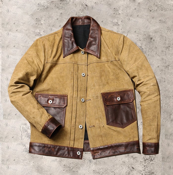 Waxed Canvas And Leather Jacket | Tailored to Your Size | Brown | Gree ...