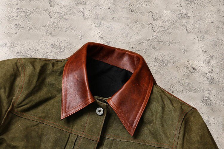 Waxed Canvas And Leather Jacket | Tailored to Your Size | Brown | Green |  Leather Jacket | Canvas Jacket | Gifts For Men  99percenthandmade   
